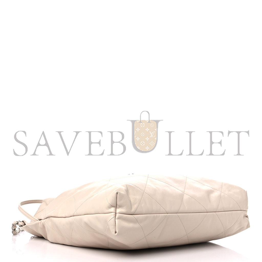 Ch*el master medium 22 quilted shiny calfskin light beige (42*39*8cm)